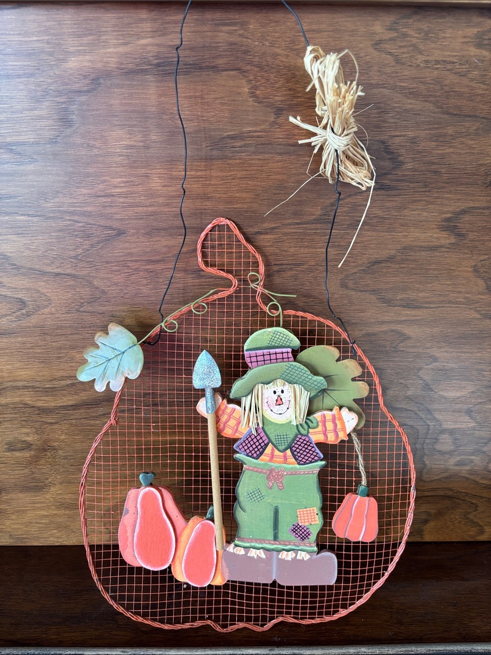 Autumn Harvest Scarecrow Pumpkin Wall Hanging - Orange & Green